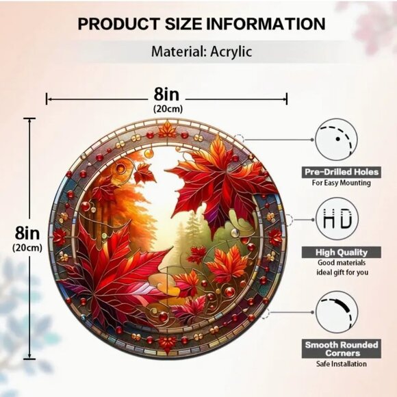8" Classic Acrylic Sun Catcher Maple Leaf - Picture 2 of 2